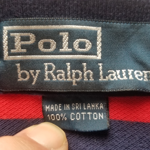 POLO Ralph Lauren red blue striped polo large shirt vintage - Picture 7 of 8